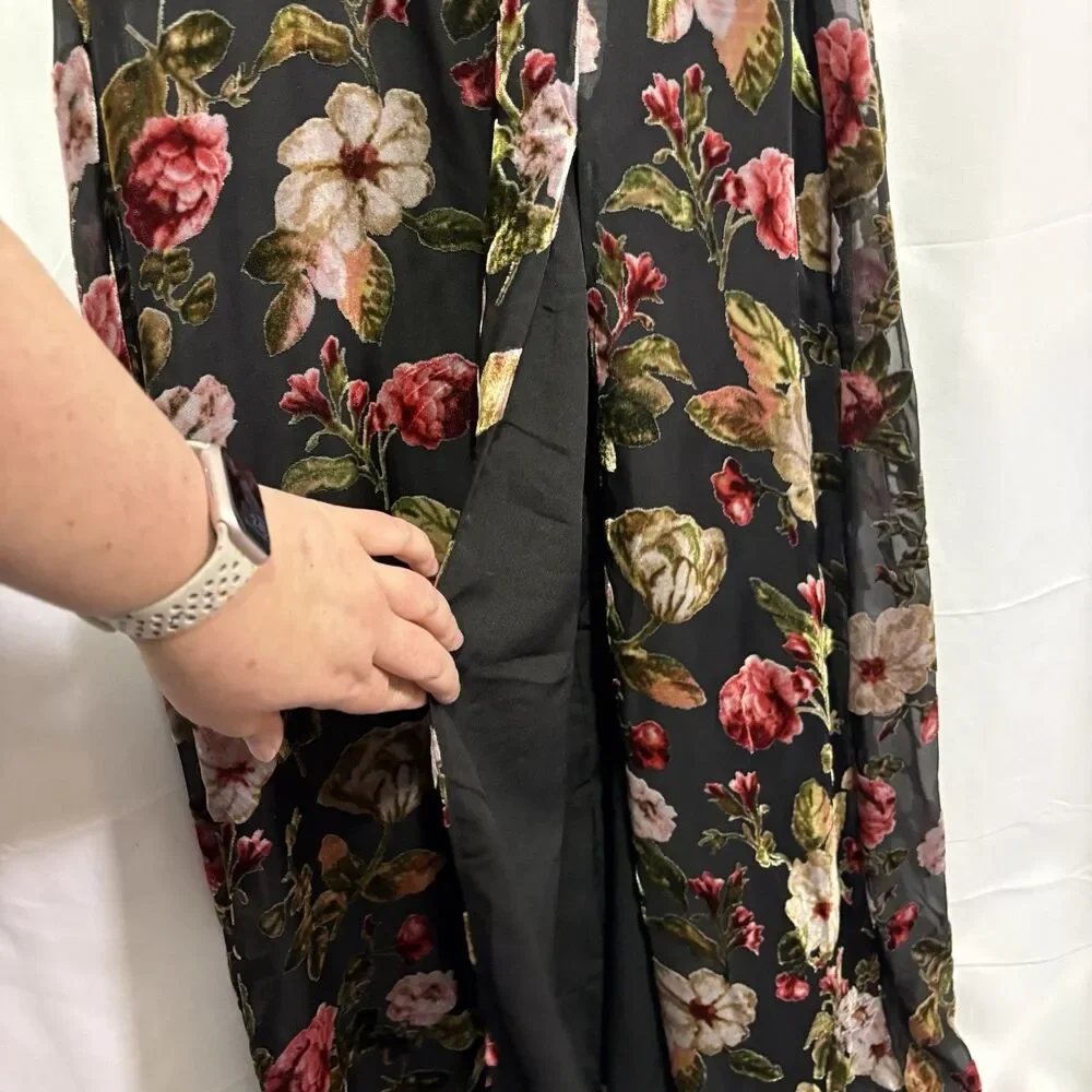 Olia Adjustable Strap Velvet Floral Burnout Whimsigoth Fairy Maxi Dress Size M - Picture 8 of 14